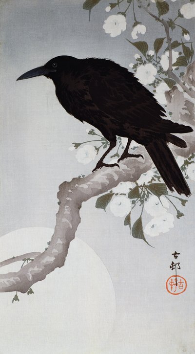 A Black Bird on a Bough in the Moonlight by Ohara Koson